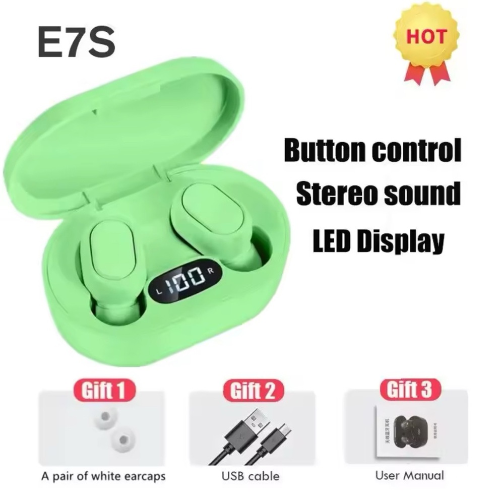 Green E7S Wireless Earbuds with LED Display